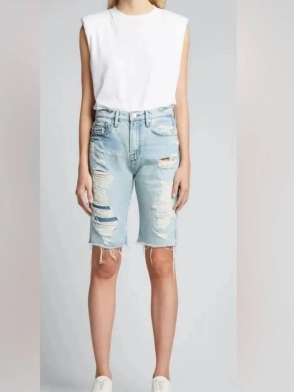 Frame Denim Le Vintage Bermuda Denim Jean Distressed Shorts in Drenched Size 25